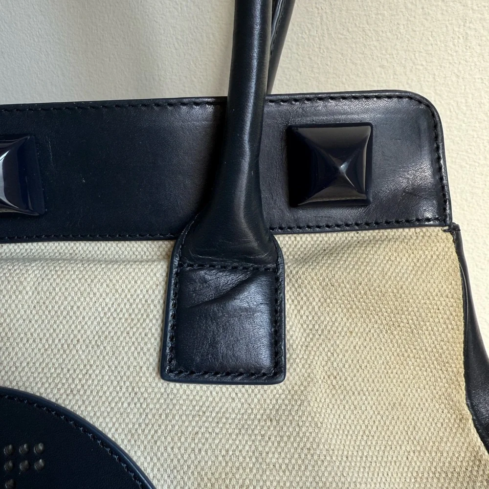Tory Burch Navy Blue and Canvas Cream Women's Tote Bag